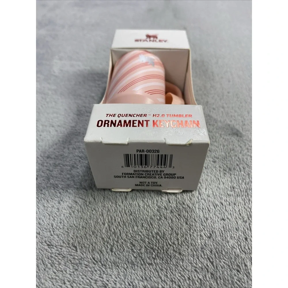 Stanley Mini Keychain H2.0 Tumbler PINK Christmas‎ Ornament Candy Cane Twist NEW